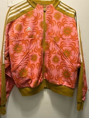 adidas Pink and Olive Graphic Zip Track Jacket